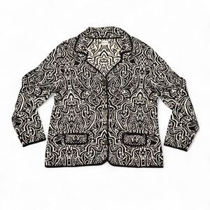 Chico’s Women’s Size 3 XL16 Black White Button Cardigan Sweater Silk Cotton